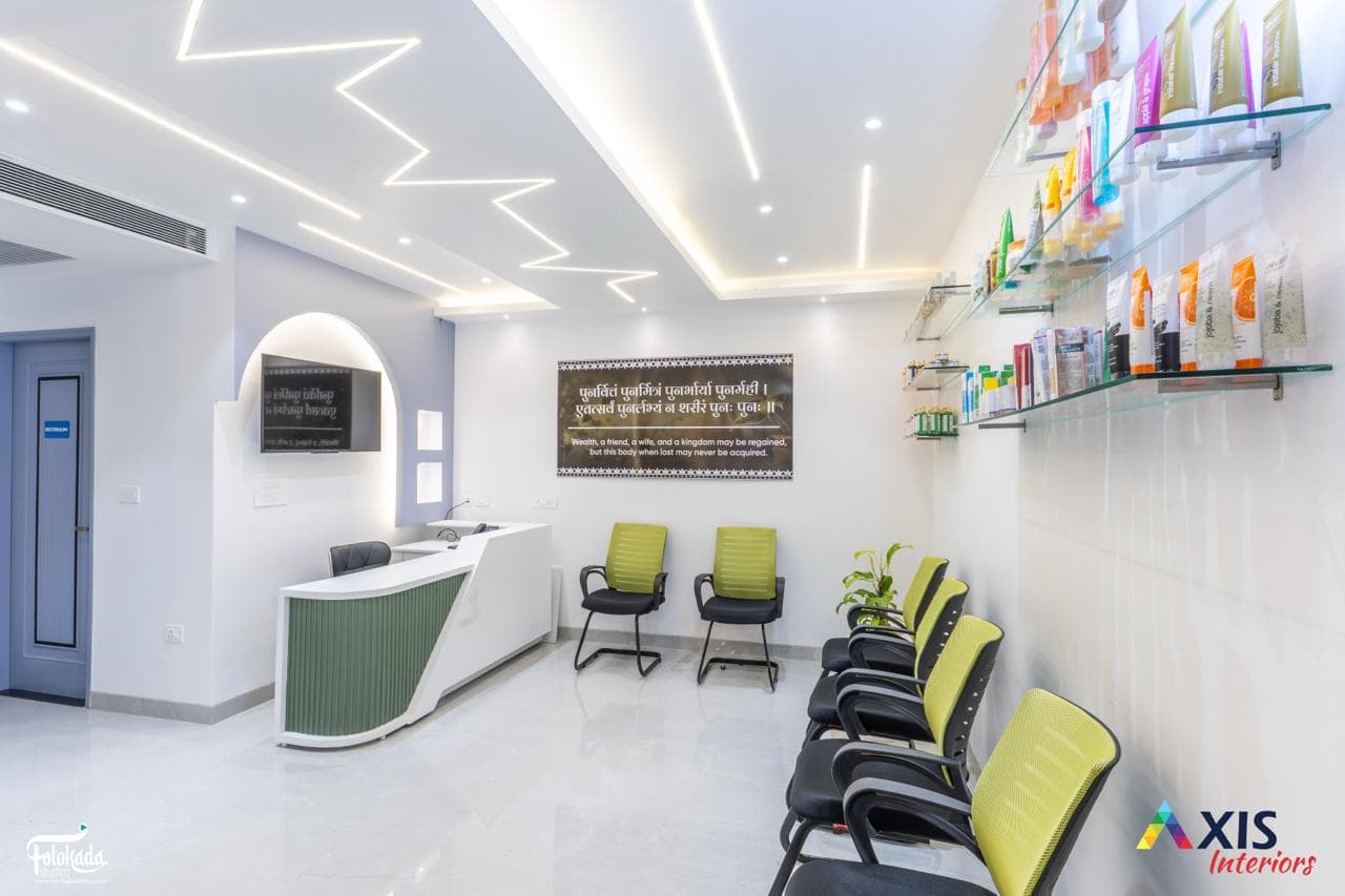 Reception and waiting lounge with Sanskrit shloka wall